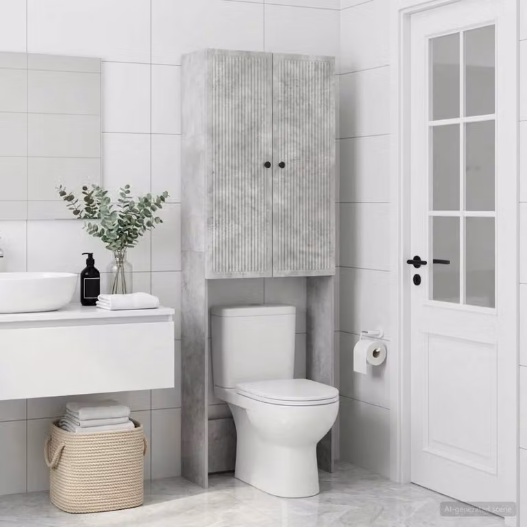 Mobiletto da bagno moderno vidaXL EDE grigio cemento e nero, L: 66 cm, P: 25,5 cm, H: 190 cm