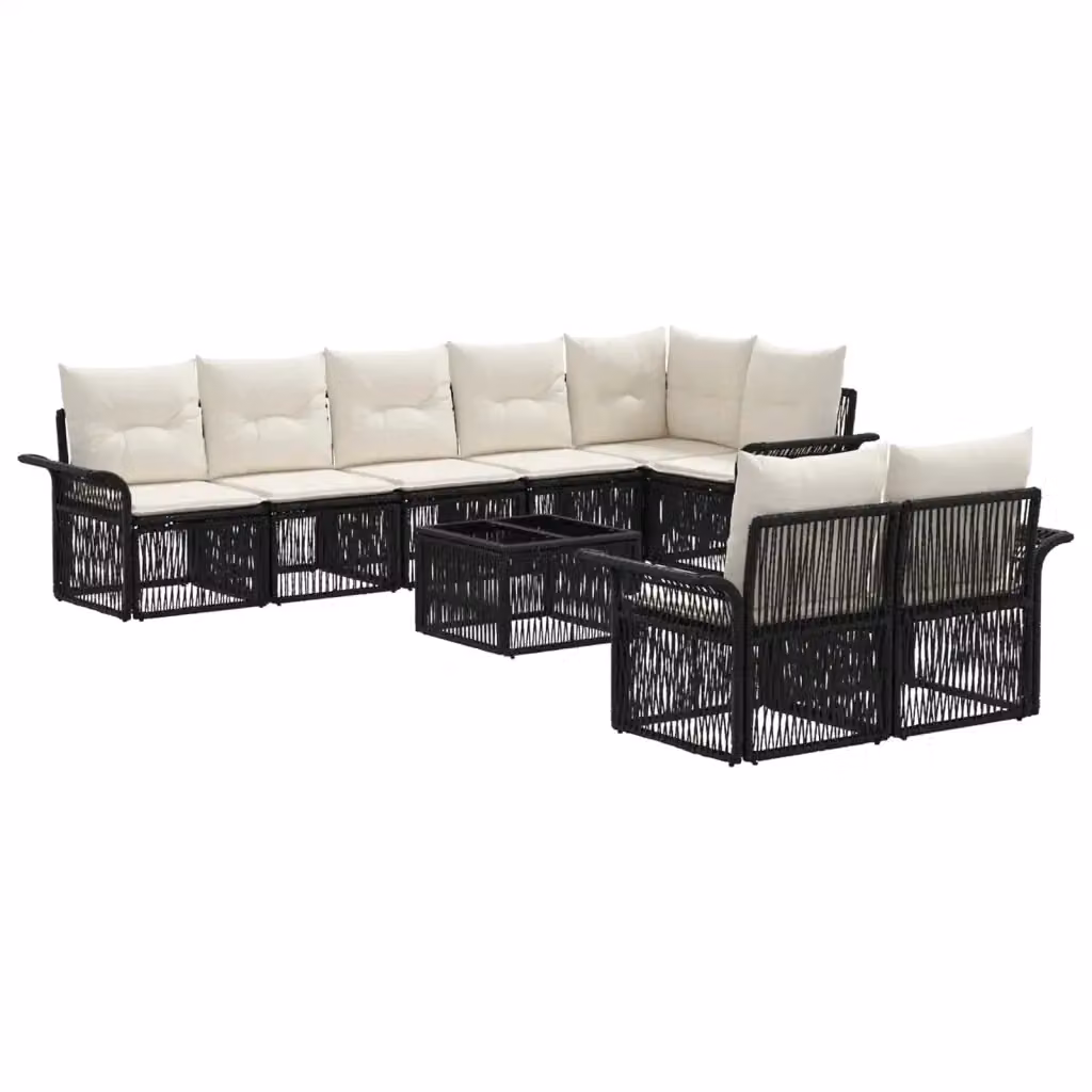 Set Divano da Giardino 9 Pezzi vidaXL Nero con Poltrone, Elementi Angolari, Tavolino e Cuscini Imbottiti – 2