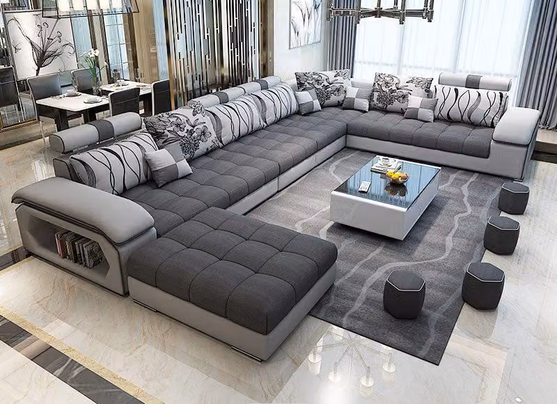 Modern Eckcouch Design Sofa Polster Ecke Leder Couch LED Wohnlandschaft