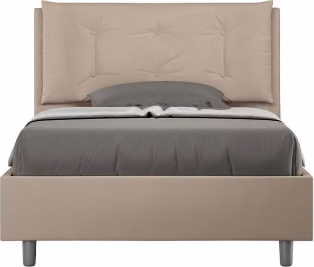 Letto Annalisa Large 1 Piazza e Mezzo con Rete Imbottita in Similpelle Beige L/P/H: 120 x 190 x 110 cm