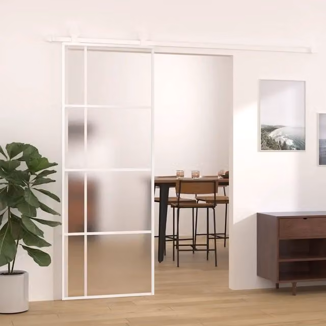 Porta Scorrevole Moderna vidaXL in Vetro e Alluminio Bianca L: 76 cm, H: 205 cm – 1