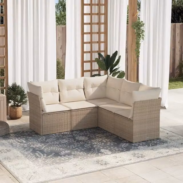 Set Divano da Giardino 5 pz con Cuscini Beige in Polyrattan 3217618
