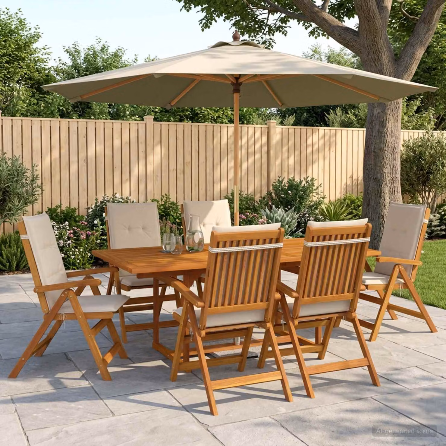 Set da pranzo da esterno vidaXL in legno di acacia con ombrellone, 8 pezzi per 6 persone