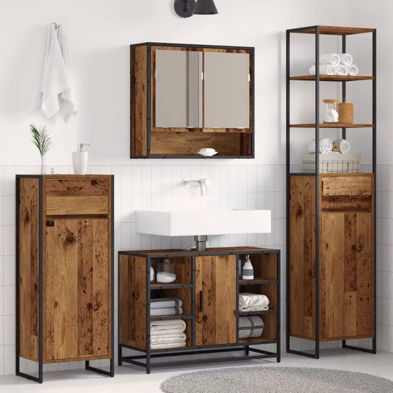 Mobile da bagno vidaXL in stile industriale marrone con ripiani interni e ante a cerniera L/P/H: 40 x 30 x 180 cm
