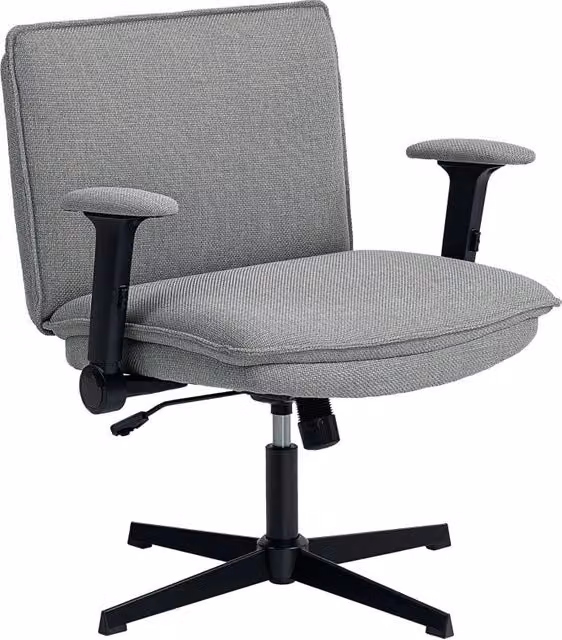Sedia da ufficio con braccioli ribaltabili, seduta larga 63 cm in tessuto effetto lino, altezza regolabile, base in acciaio grigia