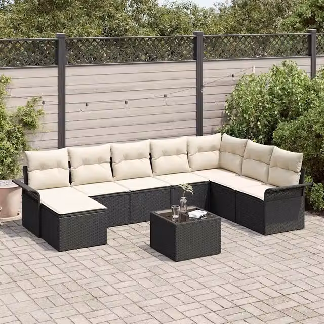 Set Divano da Giardino 9 pz Marrone Poly Rattan 3354156