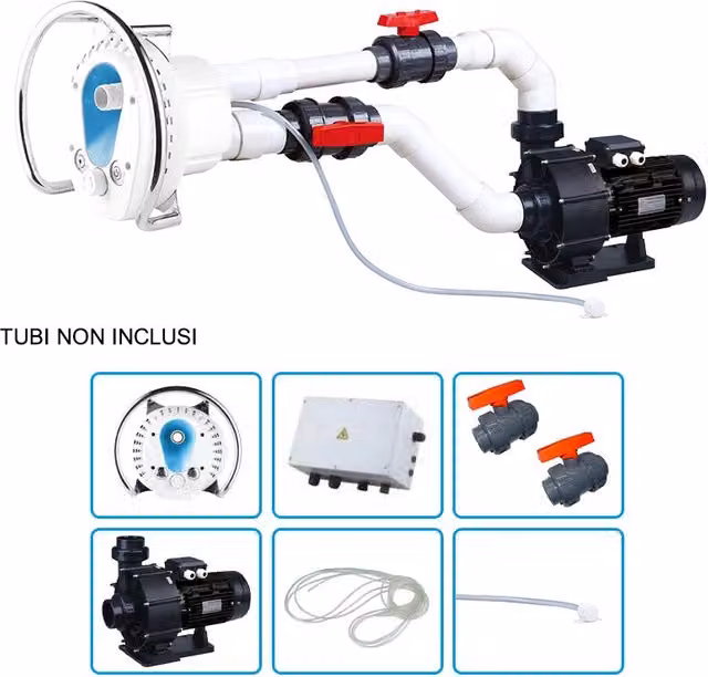 Kit Pro Nuoto Controcorrente Mr. Piscina Hydro 20 con Pompa Idromassaggio Mrb 25 da 3 Hp Trifase Bianco