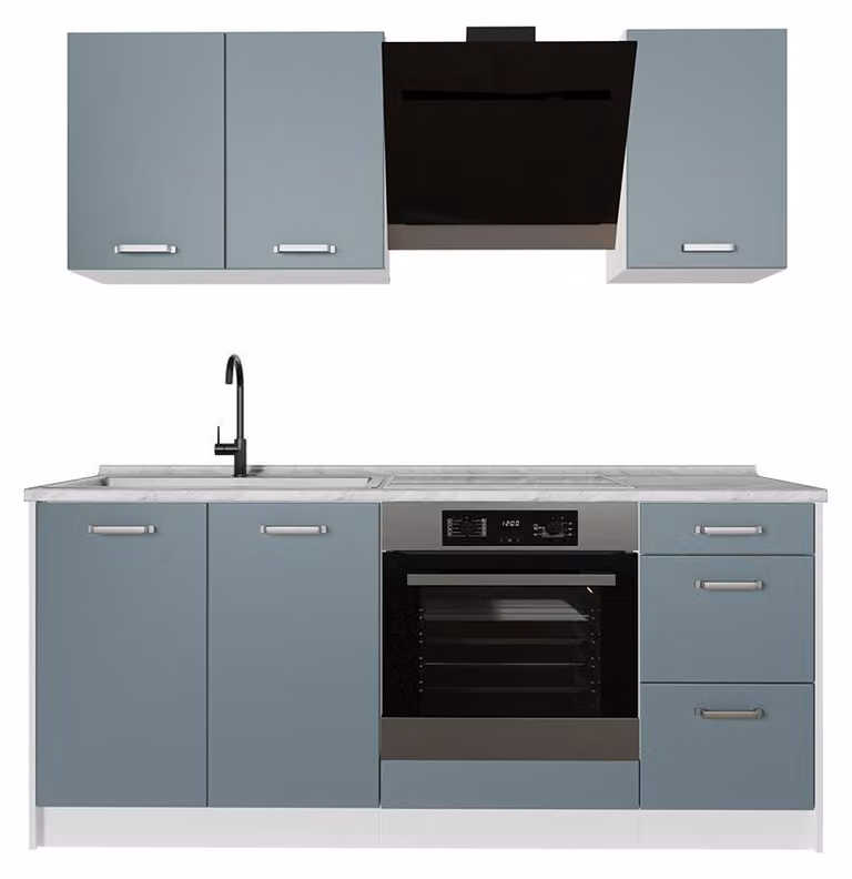 Cucina monoblocco Vicco R-Line Grigio-blu/Bianco 180 cm, PL Marmo, Model 67055