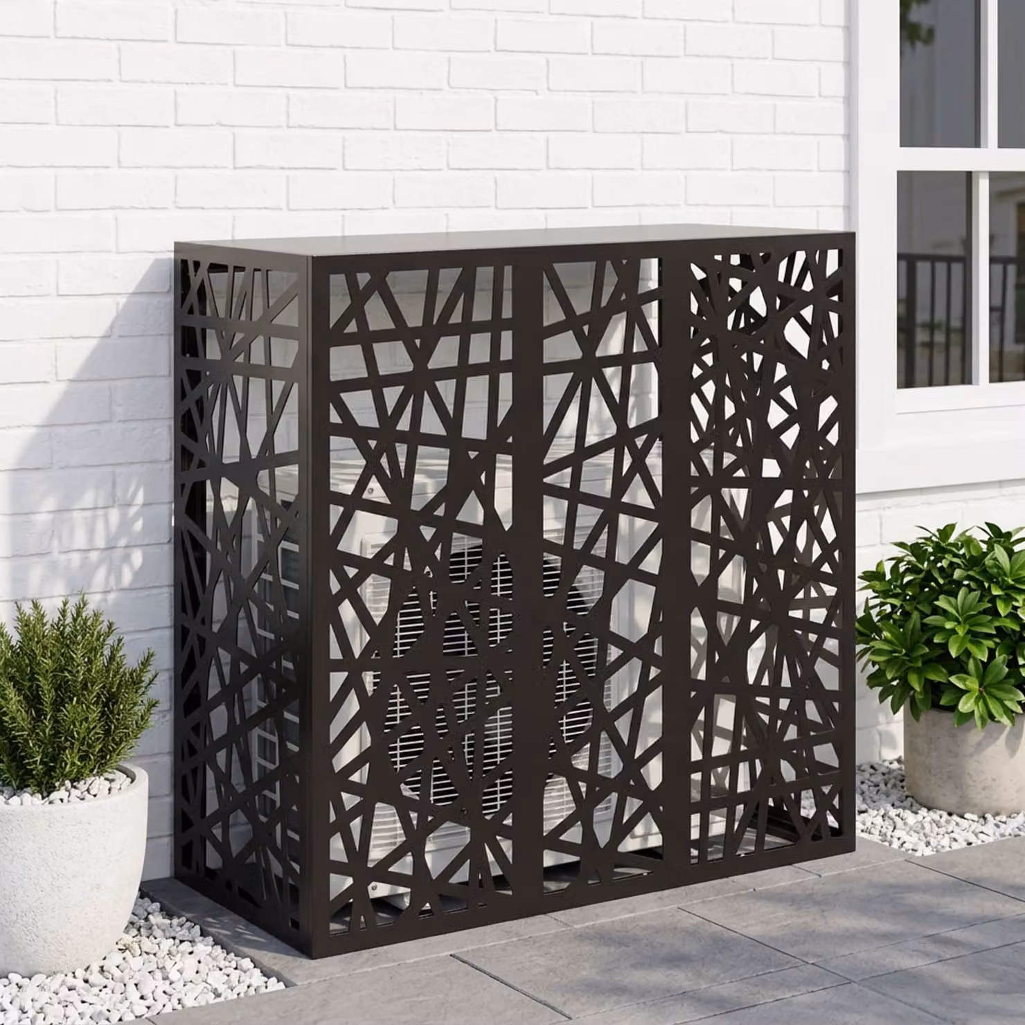 Copertura per condizionatore d'aria vidaXL in acciaio, Nero, L 110 x P 50 x H 105 cm