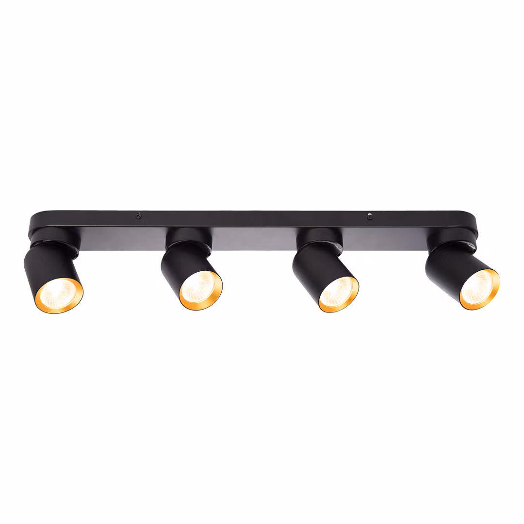 Striscia nera 4 faretti con interni dorati mobili 4xGU10 10W Andy Milagro