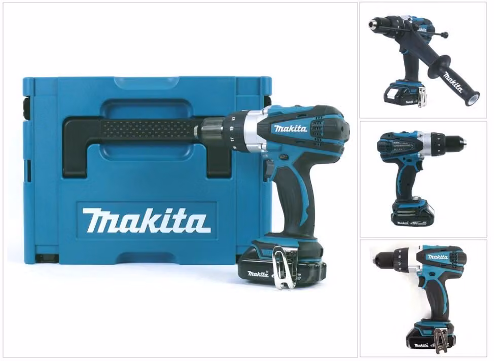Makita DHP 458 Y1J Trapano avvitatore a percussione a batteria 18V 91Nm + 1x Batteria 1,5 Ah + Valigetta Makpac - senza caricatore