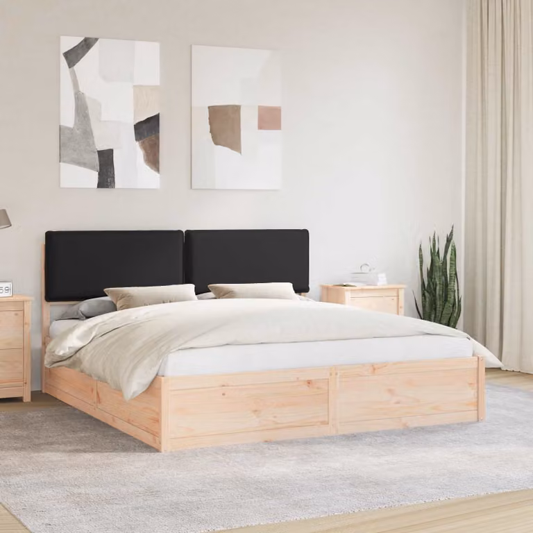 Letto con Testiera Rivestita in Tessuto e Pino Massello vidaXL Nero L 180 x P 200 cm