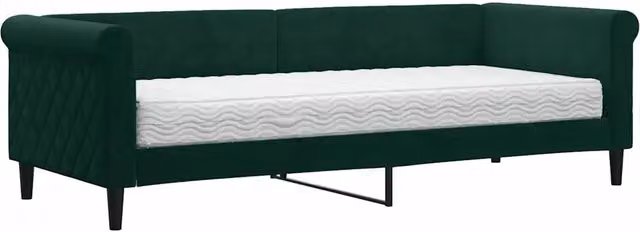 Divano letto | Sof¨¤ letto | Letto singolo con Materasso Verde Scuro 80x200 cm in Velluto