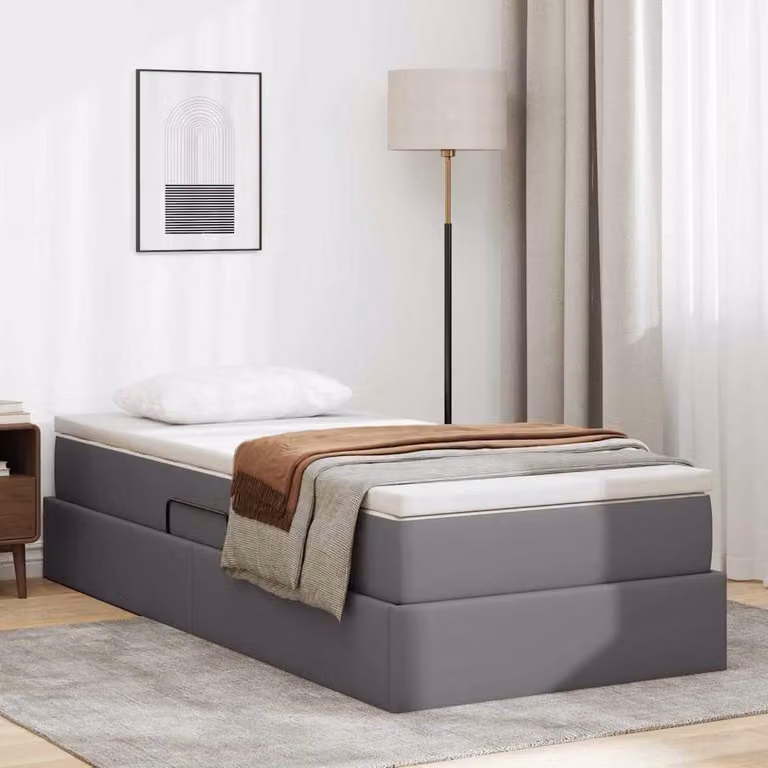 Letto con contenitore e materasso ibrido vidaXL Grigio L: 100 cm, P: 200 cm, H: 48,5 cm