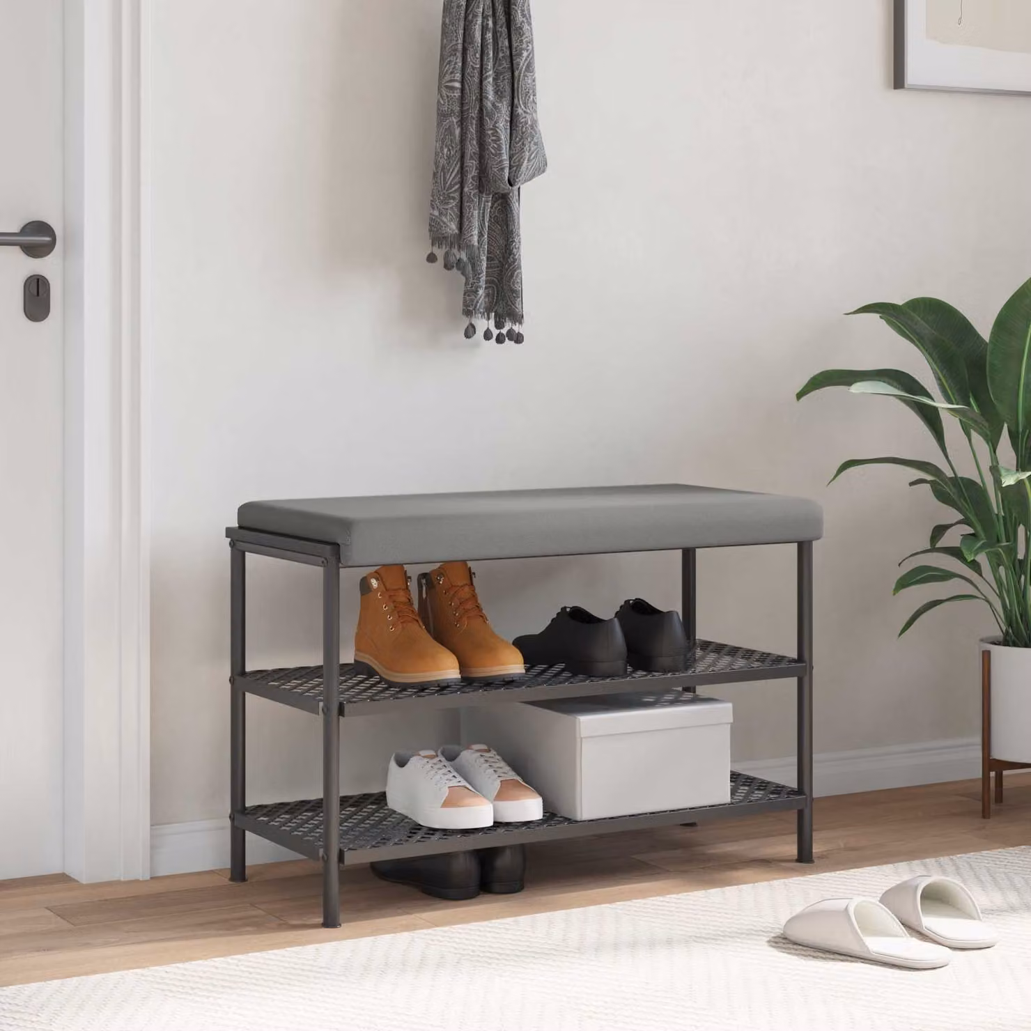 Cuscino per panchina vidaXL in velluto grigio con imbottitura in schiuma e base antiscivolo L 80 cm x P 38 cm x H 3,5 cm