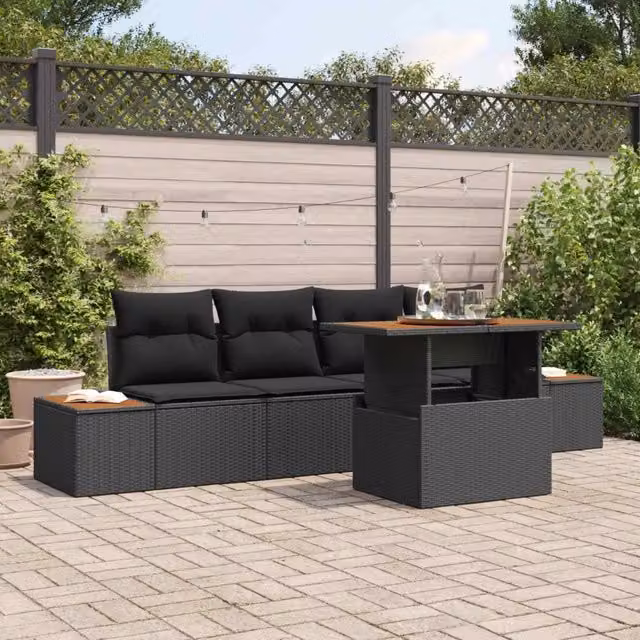 Set Divano da Giardino 5 pz Nero Poly Rattan 3358757