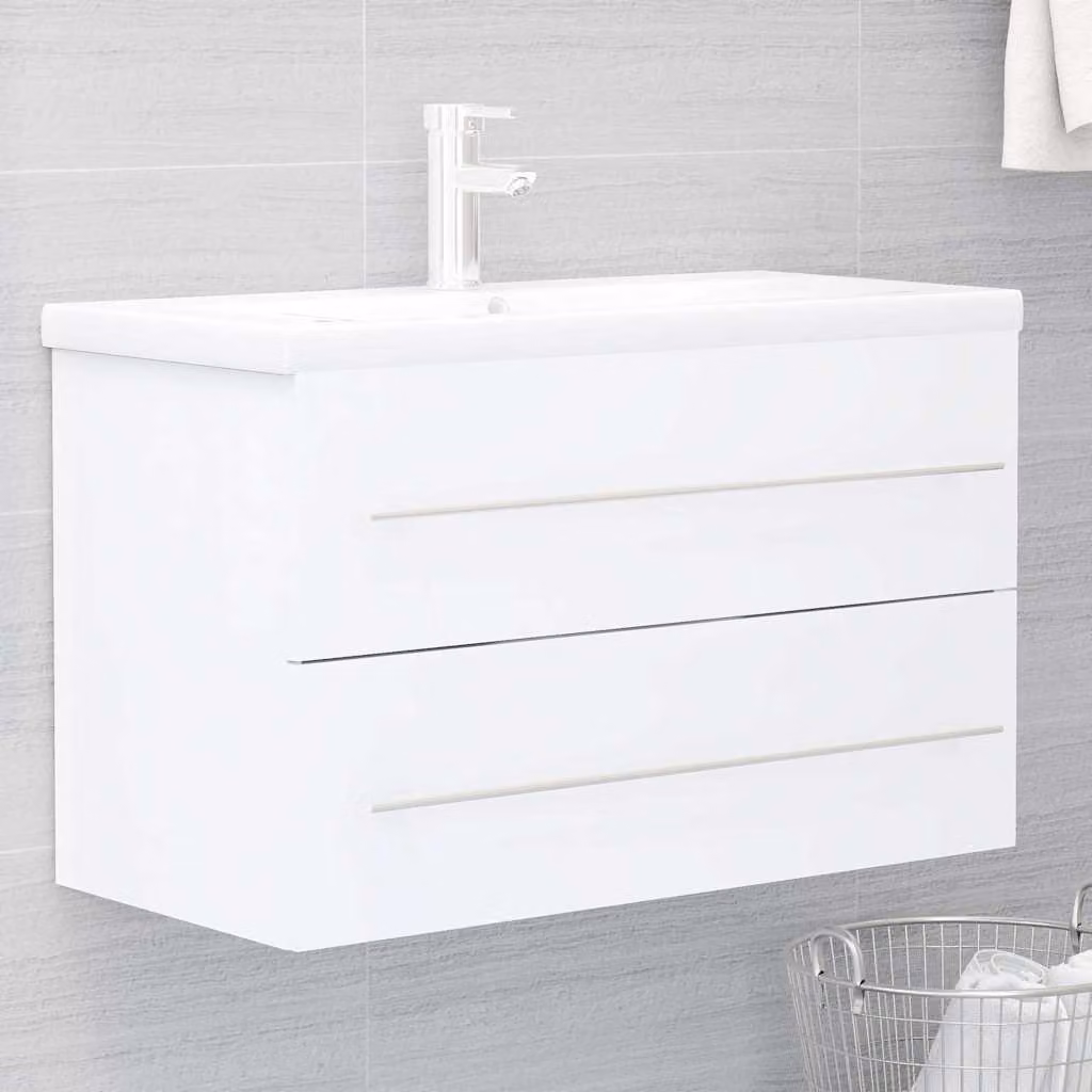 Mobile da bagno con lavabo integrato vidaXL bianco moderno in legno multistrato e MDF L: 80,0 cm, P: 38,5 cm, H: 48,0 cm