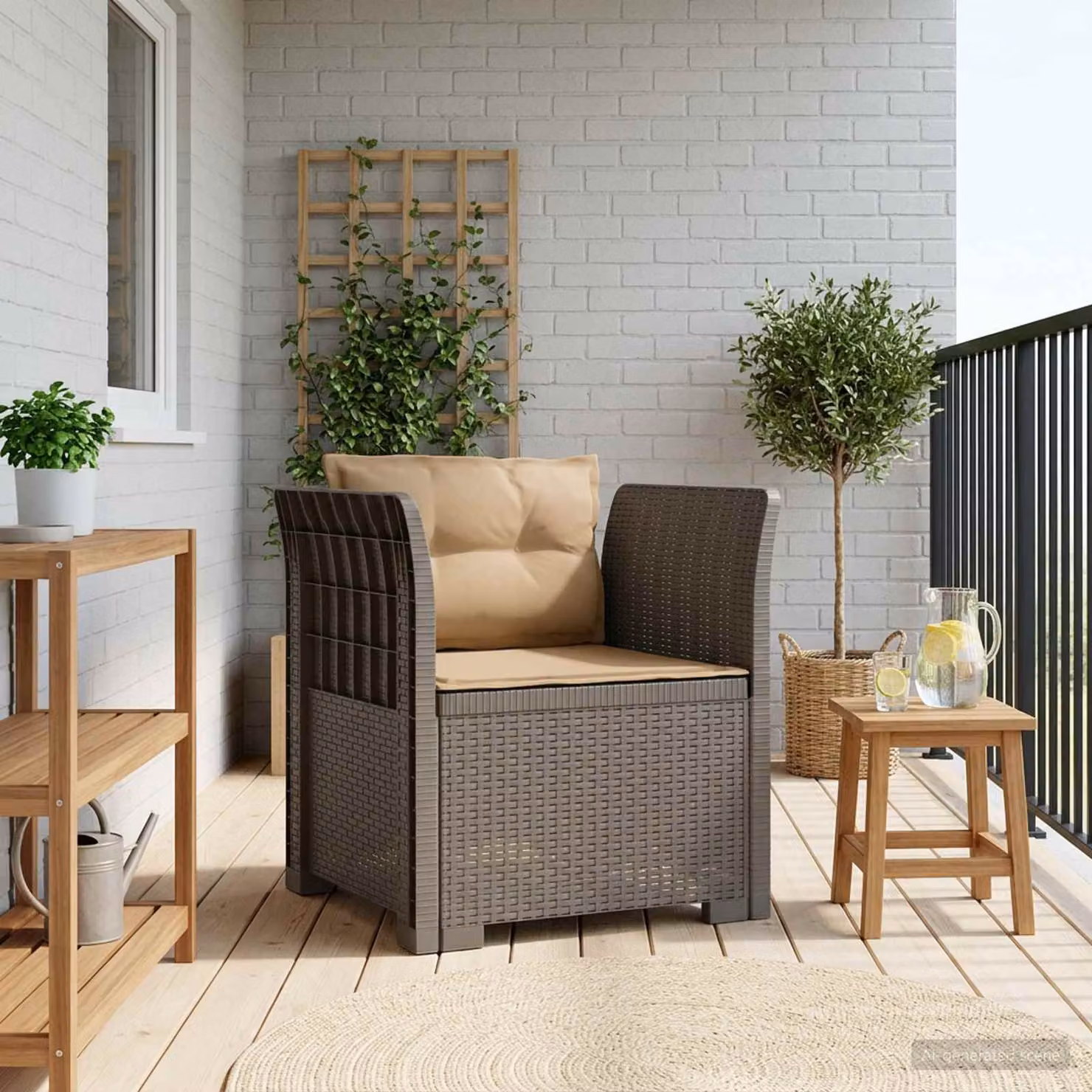Poltrona singola vidaXL in rattan sintetico con cuscini, colore grigio chiaro, ideale per giardino e terrazzo