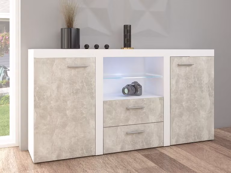 Cassettiera combinata con illuminazione a LED THISE - cemento / bianco