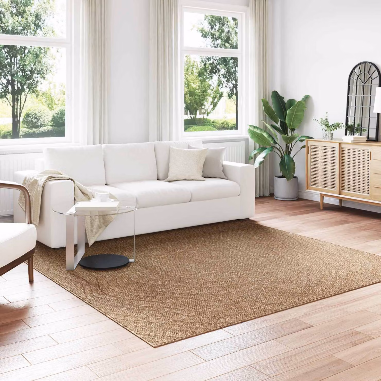 Tappeto vidaXL AGIRA Moderno per Interno ed Esterno, Quadrato, Poliestere, Beige e Marrone, L 240 x L 240 cm