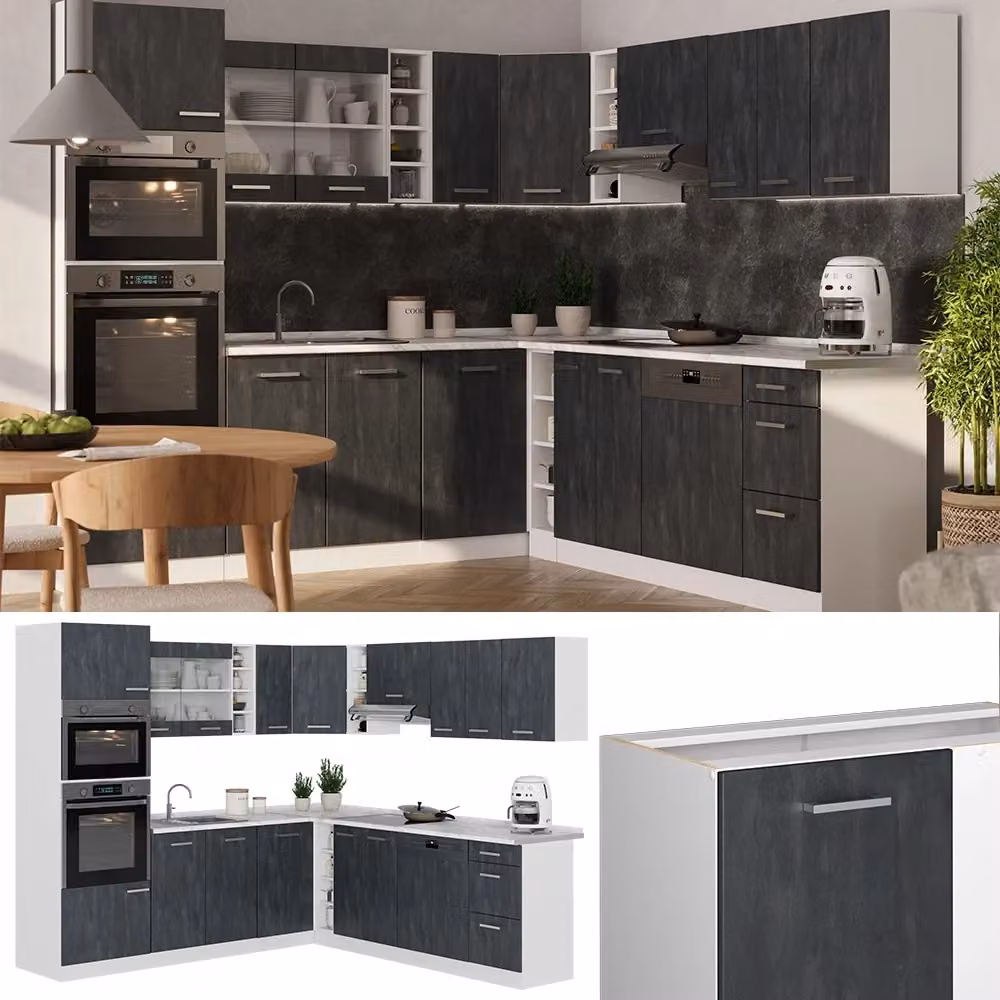Cucina angolare moderna Vicco R-Line in legno e plastica, colori nero, bianco e antracite, L: 247 cm, P: 237 cm – 2