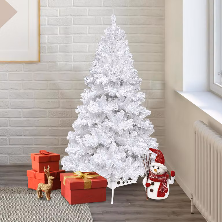 Jayseuw Albero di Natale artificiale 120 cm Abete con supporto per decorazione natalizia riutilizzabile Bianco