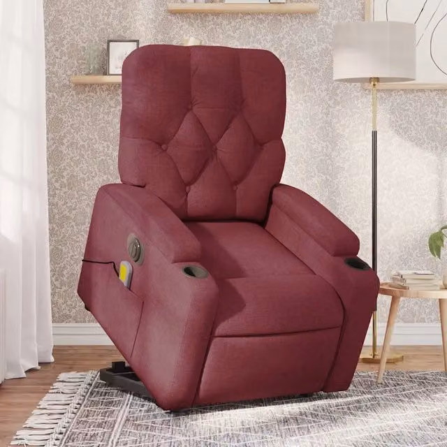 Poltrona Alzapersona Elettrica Massaggiante vidaXL in Tessuto Rosso per Senior – 1