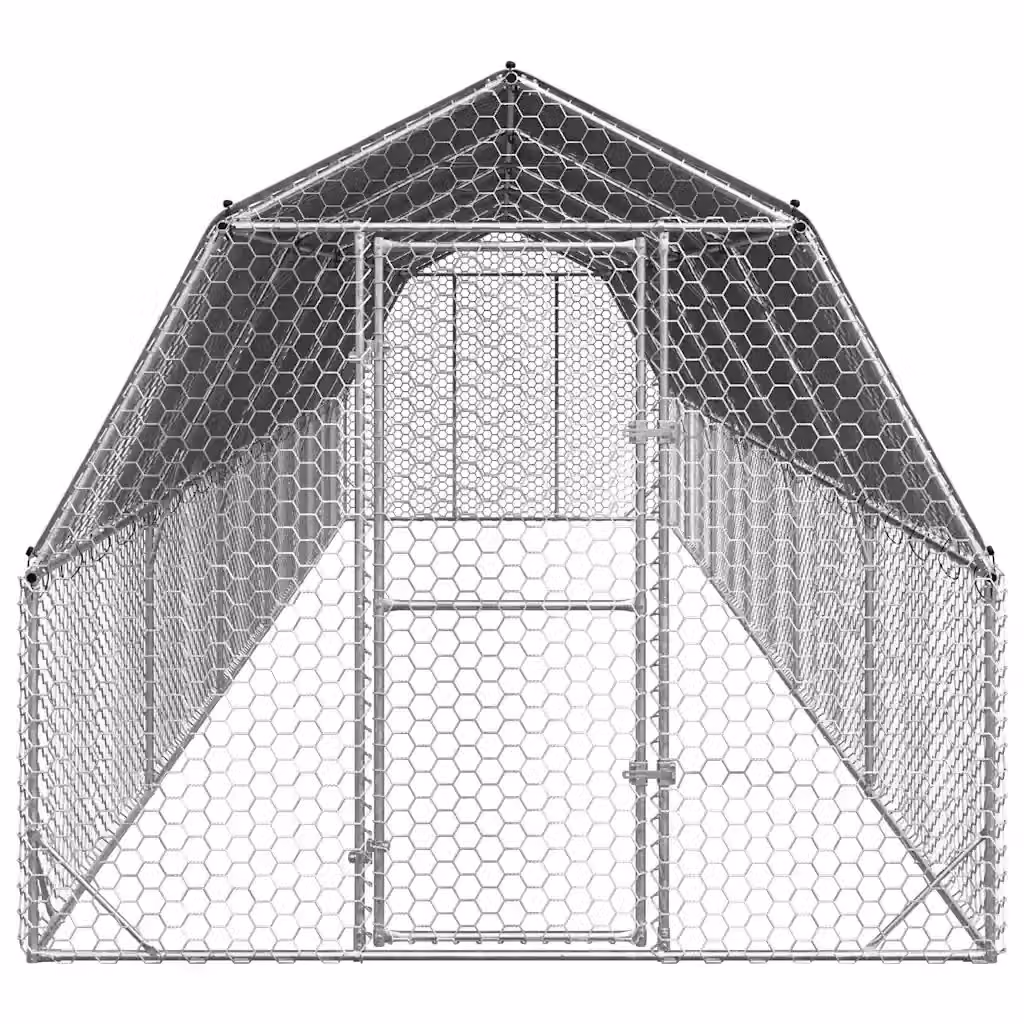 Recinto per polli Videx con tetto in acciaio zincato color argento L: 12 m, H: 2,25 m, P: 2,5 m – 2