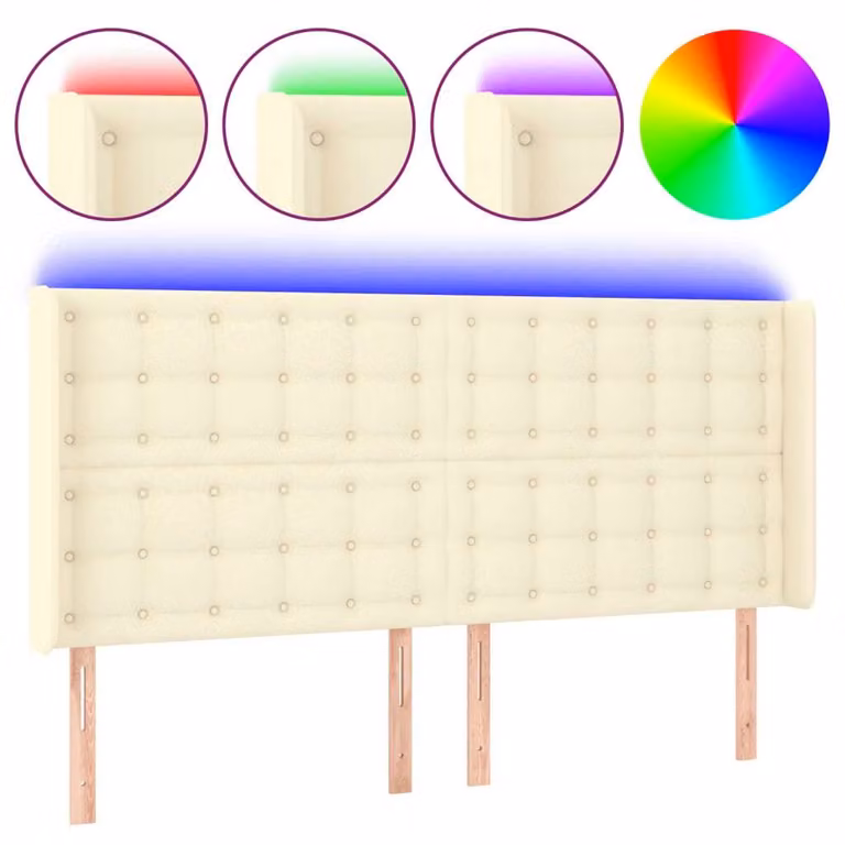 Testiera a LED Crema 183x16x118/128 cm in Pelle finta