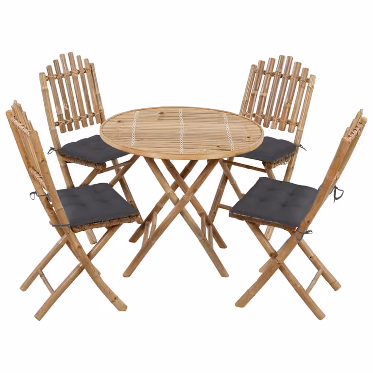 set da pranzo da giardino da 5 pezzi con cuscini Bambù pieghevole