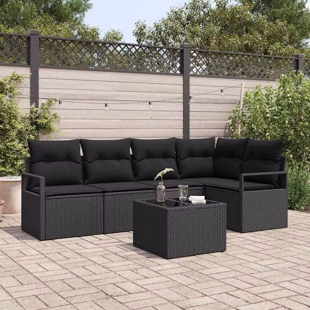 Maison Exclusive - Set da giardino composto da 6 pezzi, divano in rattan sintetico nero