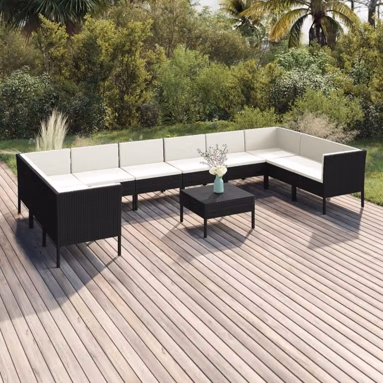 Maison Exclusive - Set da giardino da 11 pezzi con cuscini in rattan sintetico nero