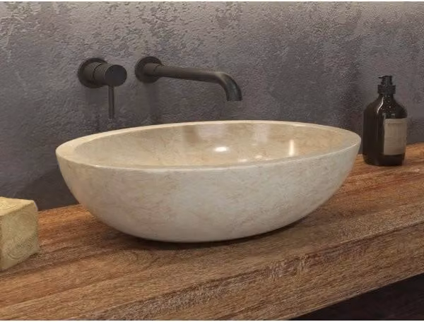 LEONOR CREAM lavabo ovale da appoggio Ø45x35 x15 cm in pietra