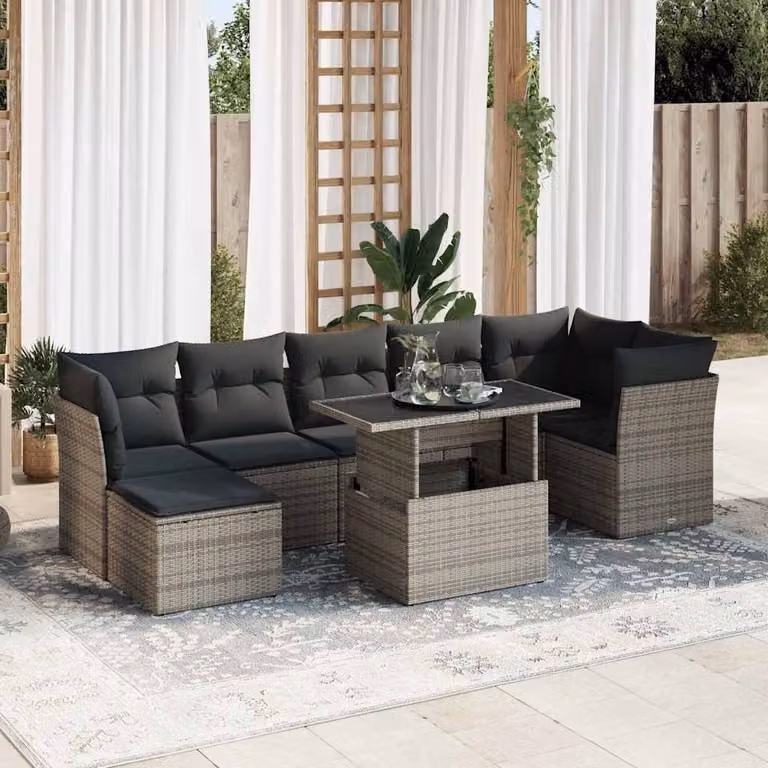 Set Divano da Giardino vidaXL 8 pz a forma di U in Polyrattan Grigio con Cuscini e Tavolino