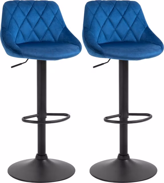 Set di 2 sgabelli da bar HOMCOM in velluto blu con base in metallo, L/P/H: 46 x 48 x 83-104 cm