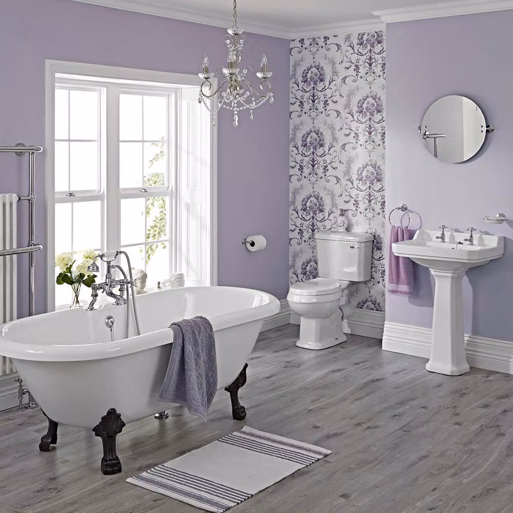 Set Bagno con Vasca Freestanding, Lavabo Su Colonna, Sanitario WC Monoblocco e Rubinetteria - Carlton