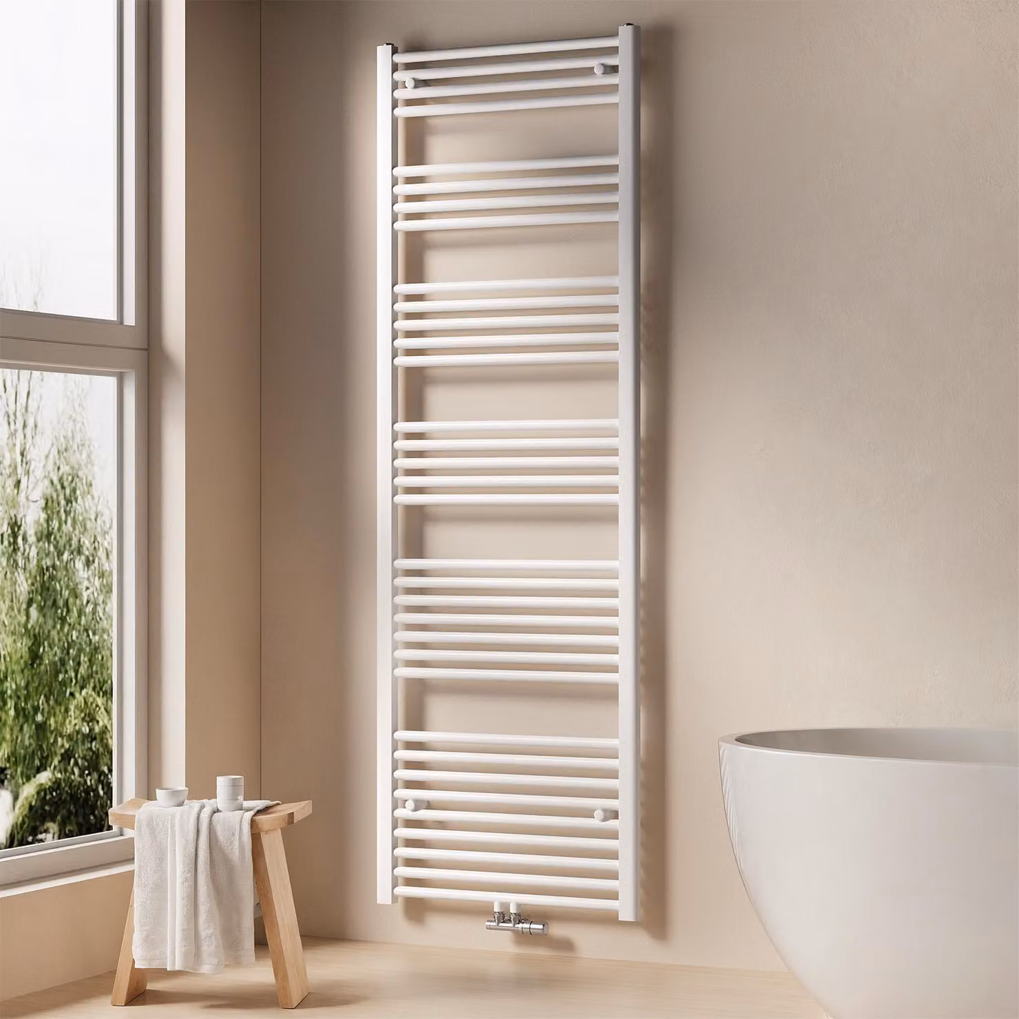 EMKE Radiatore da bagno Asciugamano Scaldasalviette 60x180cm 860 Watt Bianco Radiatore da bagno Attacco centrale senza elemento riscaldante