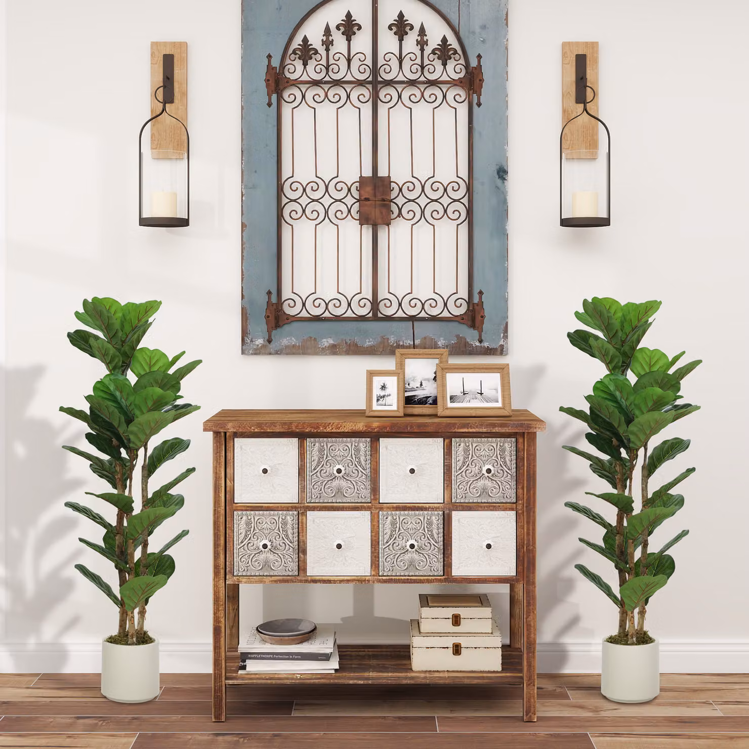 Set di 2 piante artificiali di fico a foglia di violino con vaso HOMCOM, Altezza: 120 cm, Verde – 2