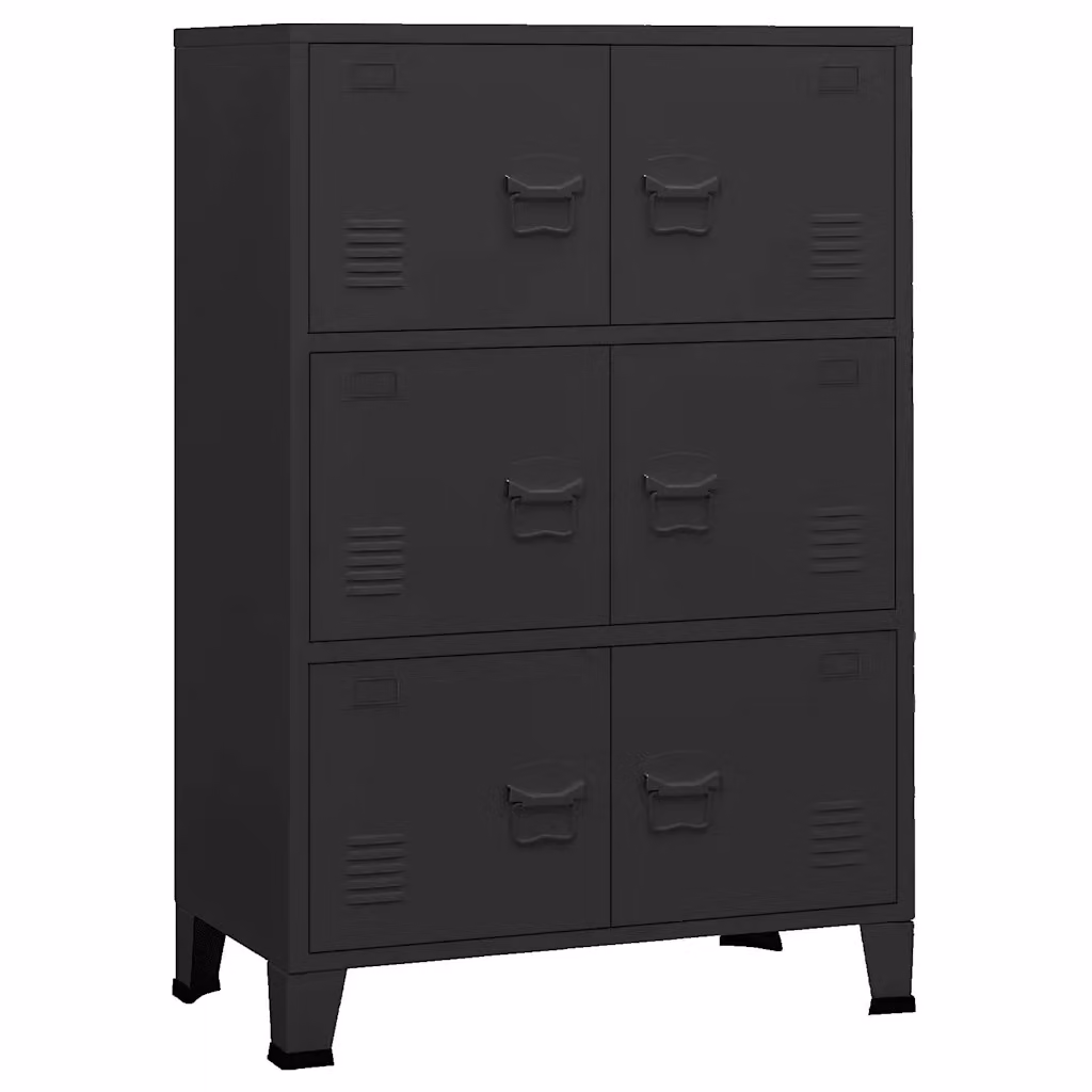 Armadio Classificatore Industriale vidaXL in Metallo Nero Opaco con Ante a Battente L: 75 cm, P: 40 cm, H: 115 cm – 2
