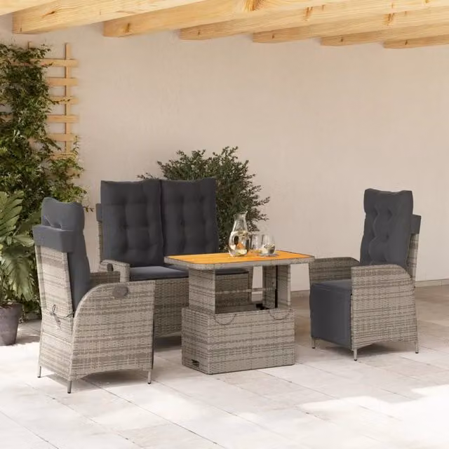 Set da Pranzo da Giardino 4 pz con Cuscini in Polyrattan Grigio 3277468