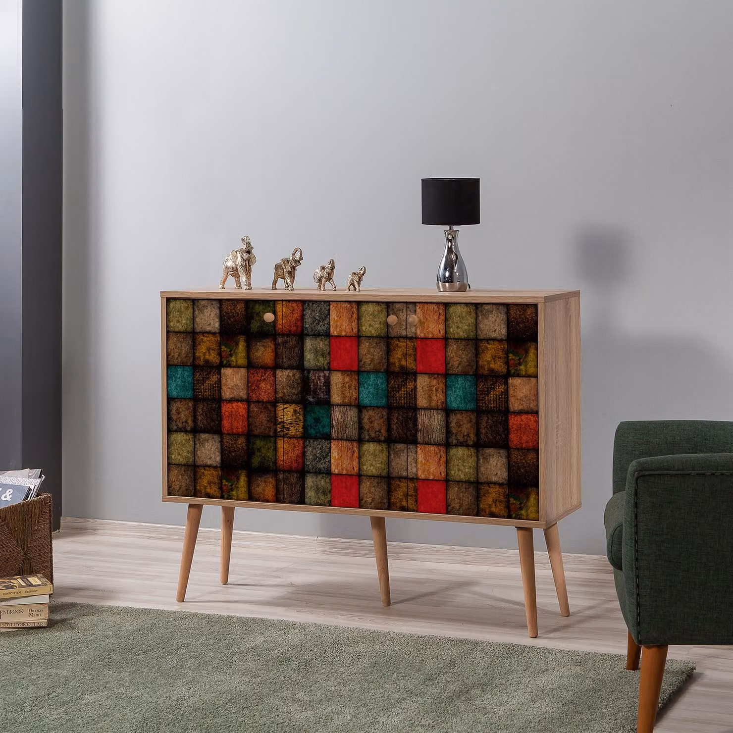 Skye Decor, MEGA- MEGASPH, Sonomo, cassettiera, 90x120x36 cm, 100% pannello di particelle rivestito di melamina
