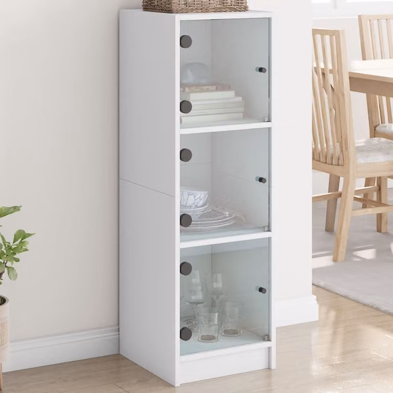 Credenza vidaXL con ante in vetro e ripiani interni, bianca, L/P/H: 35 x 37 x 109 cm