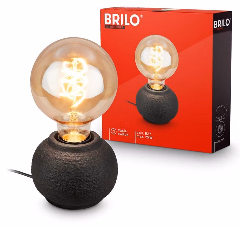 Briloner Lampada da tavolo con base in Vetroceramica Ø10x8 cm attacco E27 max. 25W interruttore sul cavo nero - Lampada da comodino per soggiorno camera da letto corridoio