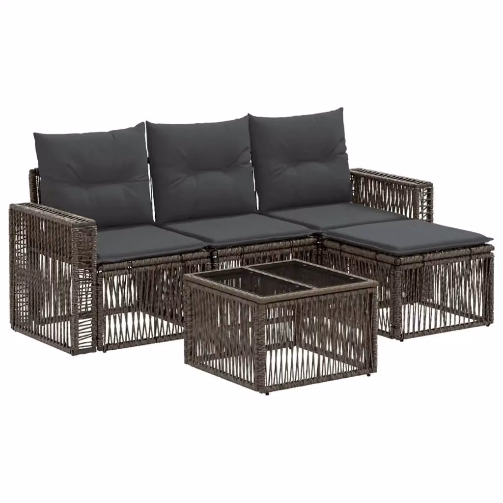 Set Divano da Giardino a L vidaXL in Polyrattan con Cuscini, Tavolino e Pouf, Grigio e Antracite – 2