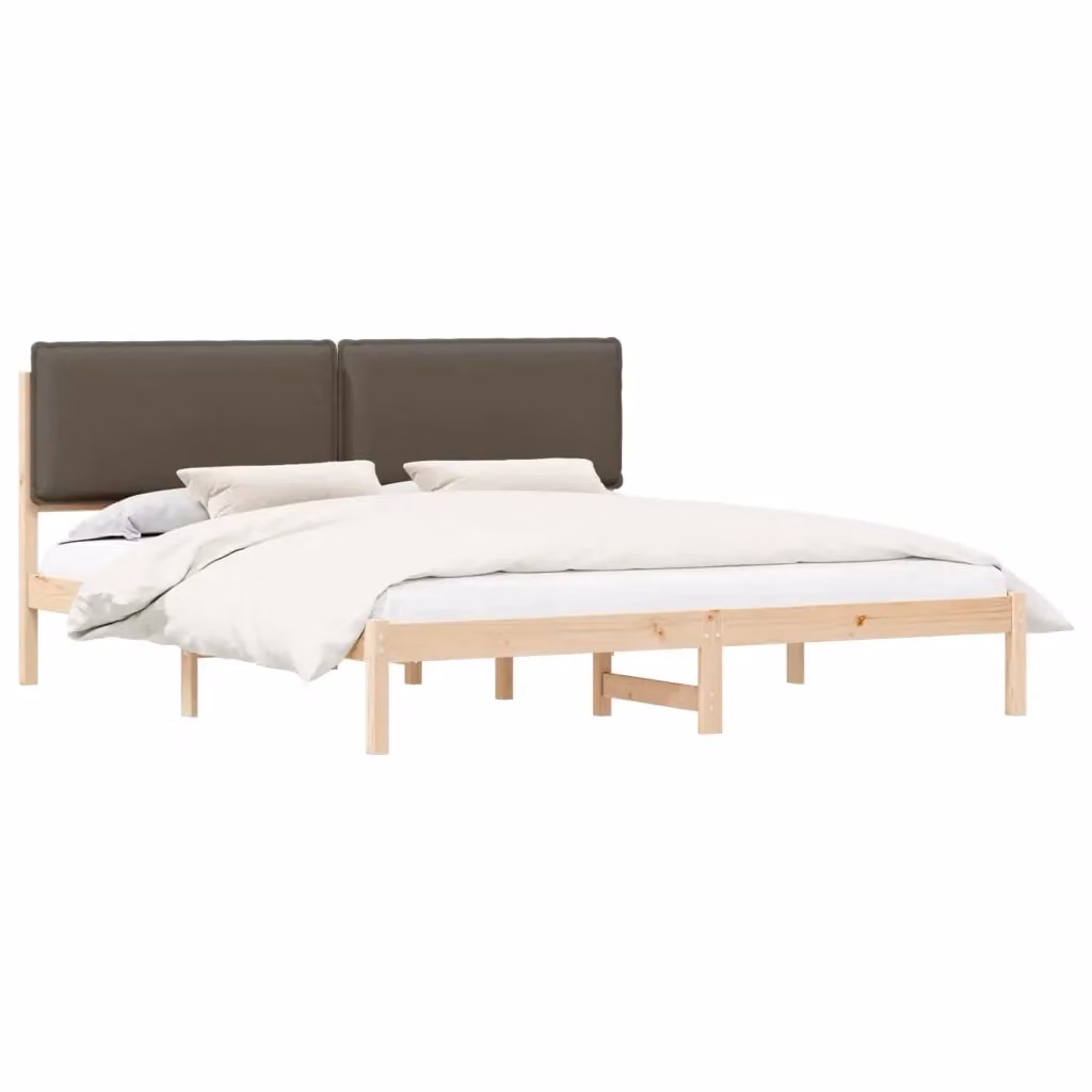 Letto moderno con testiera rivestita vidaXL in legno di pino e tessuto beige L/P/H: 200 x 200 x 84,5 cm – 2