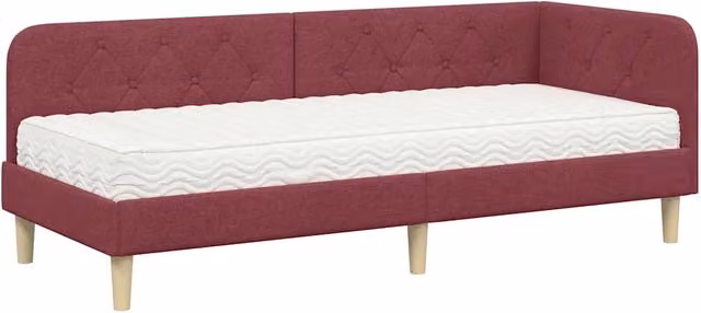 Letto singolo | Letto per adulti | Cornice del letto ad angolo Rosso Vino 80 x 200 cm Tessuto