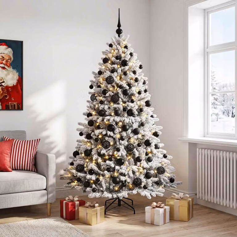 Albero di Natale artificiale con decorazioni a forma di sfera natalizia, altezza 180 cm, con 300 luci a LED