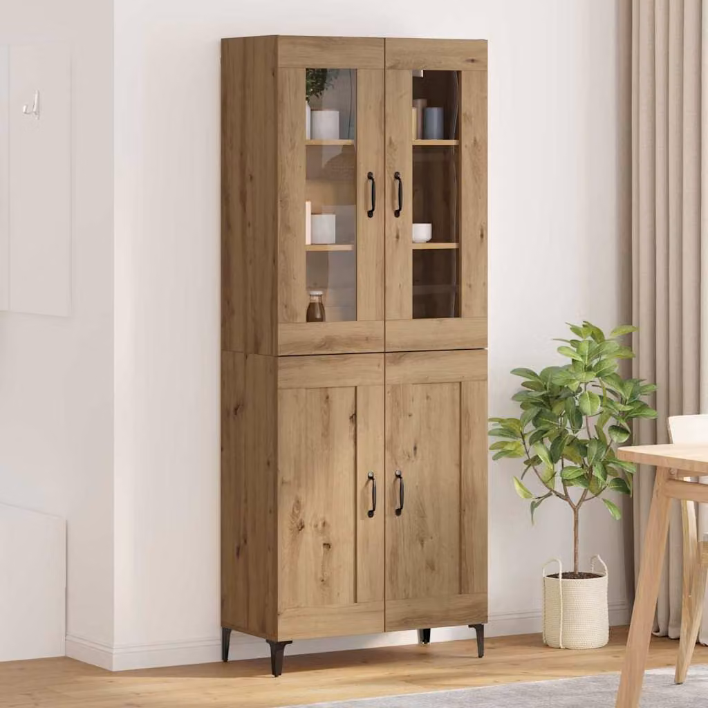 Credenza moderna vidaXL in rovere con ante in vetro e ripiani interni, L/P/H: 69,5 x 34 x 180 cm – 1