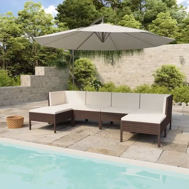 Set Divani da Giardino 6 pz con Cuscini in Polyrattan Marrone 3056961