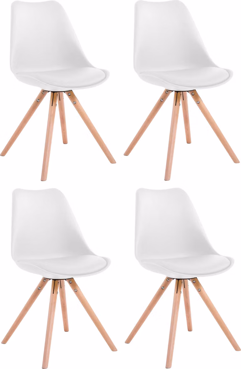 Set di 4 sedie Toulouse, modello rotondo, con gambe in legno rotonde | Colore: bianco. Struttura: colore naturale